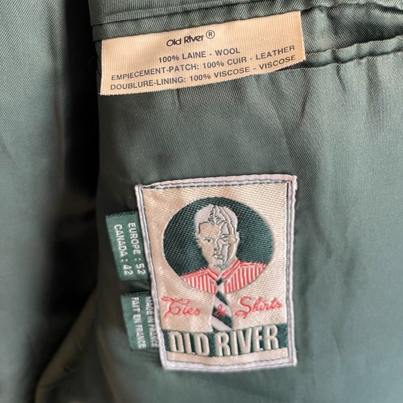 Vintage Old River Houndstooth Pattern Wool Blazer Leather Elbow Patches Size 42 - Picture 9 of 9